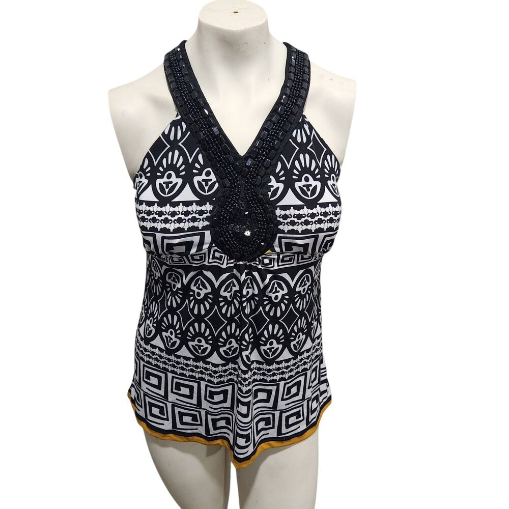 L.t.b. Beaded Blouse Womens SZ M Whimsygoth Going‎ Out Y2K Halter Floral Pattern